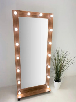 Гримерное зеркало с подсветкой на подставке 180х80 Орех